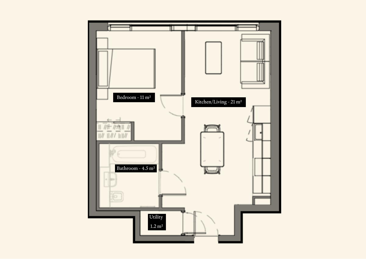 UNCLE Leeds One Bedroom Floorplan