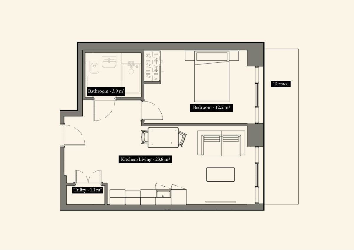 UNCLE Leeds One Bedroom Floorplan