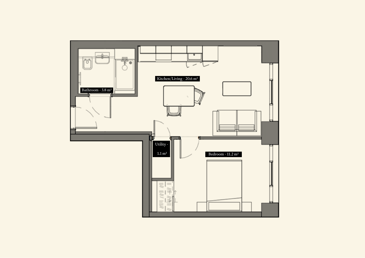 UNCLE Leeds One Bedroom Floorplan